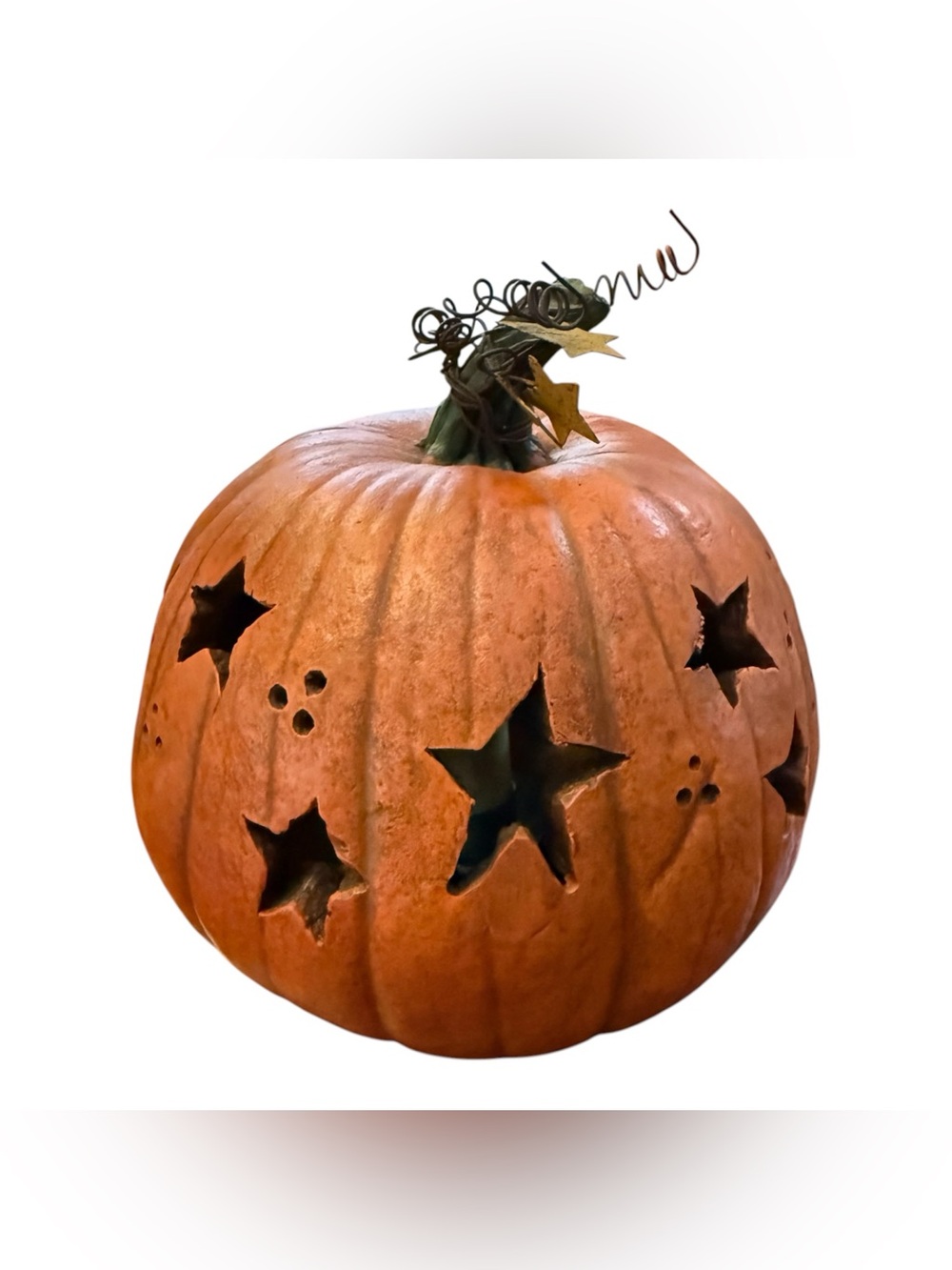 Decorative Orange Star-Cut Lighted Pumpkin Home Decor - Picture 3 of 4